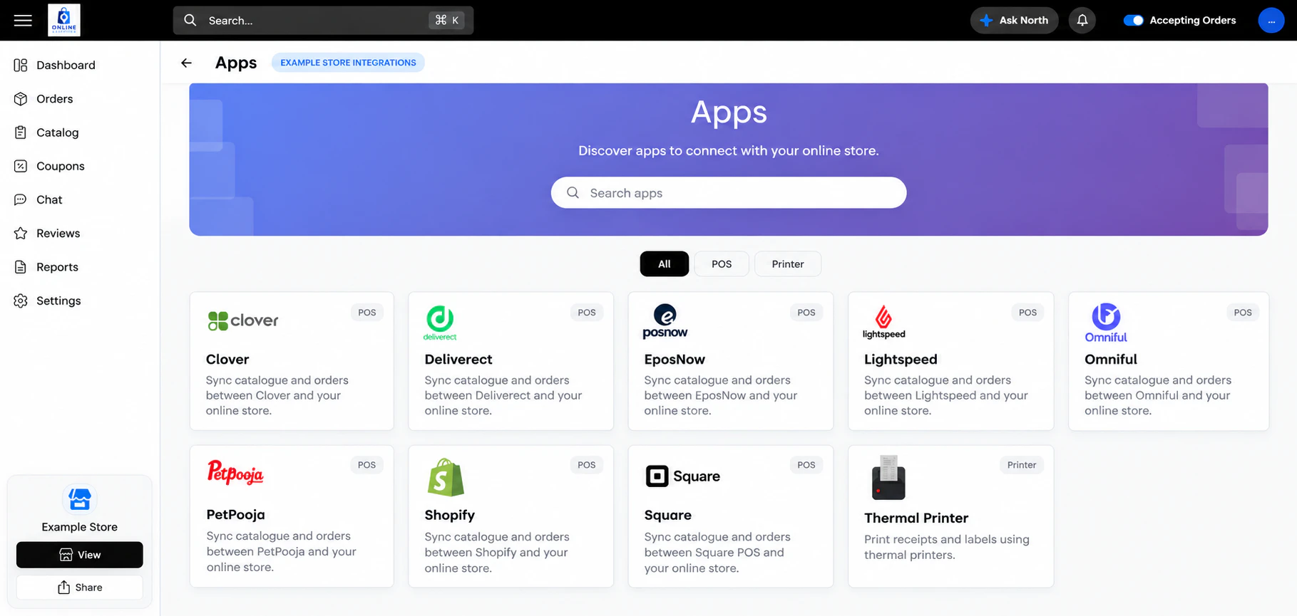 Available merchant app connections shown in an example store. Compatibility is checked individually.