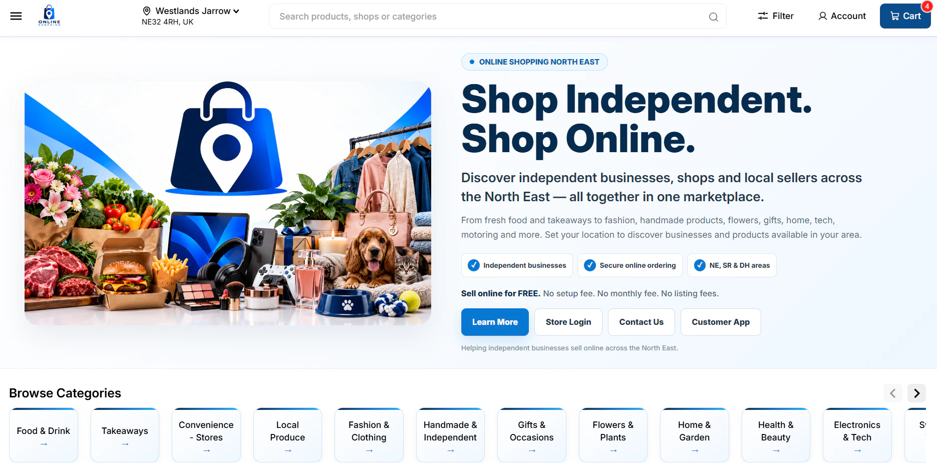 The marketplace customers use to discover and open individual stores.